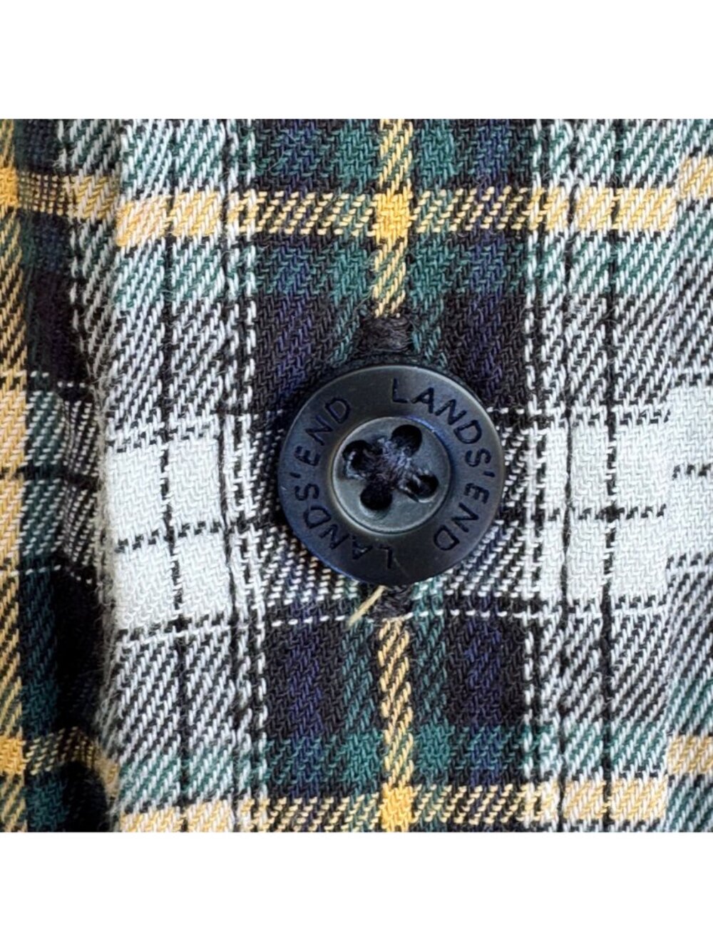 Lands End Mens Plaid Button-Up Shirt Black Yellow L Long Sleeve Cotton Blend - Picture 10 of 16
